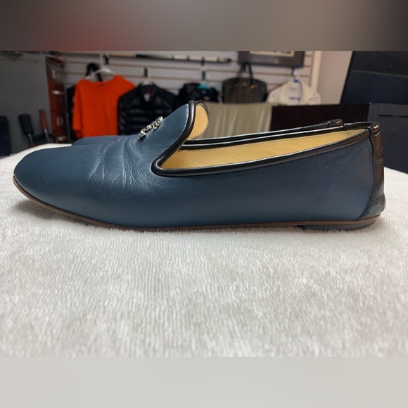 CHANEL Blue Leather CC Flat Loafers Shoes - Picture 4 of 16